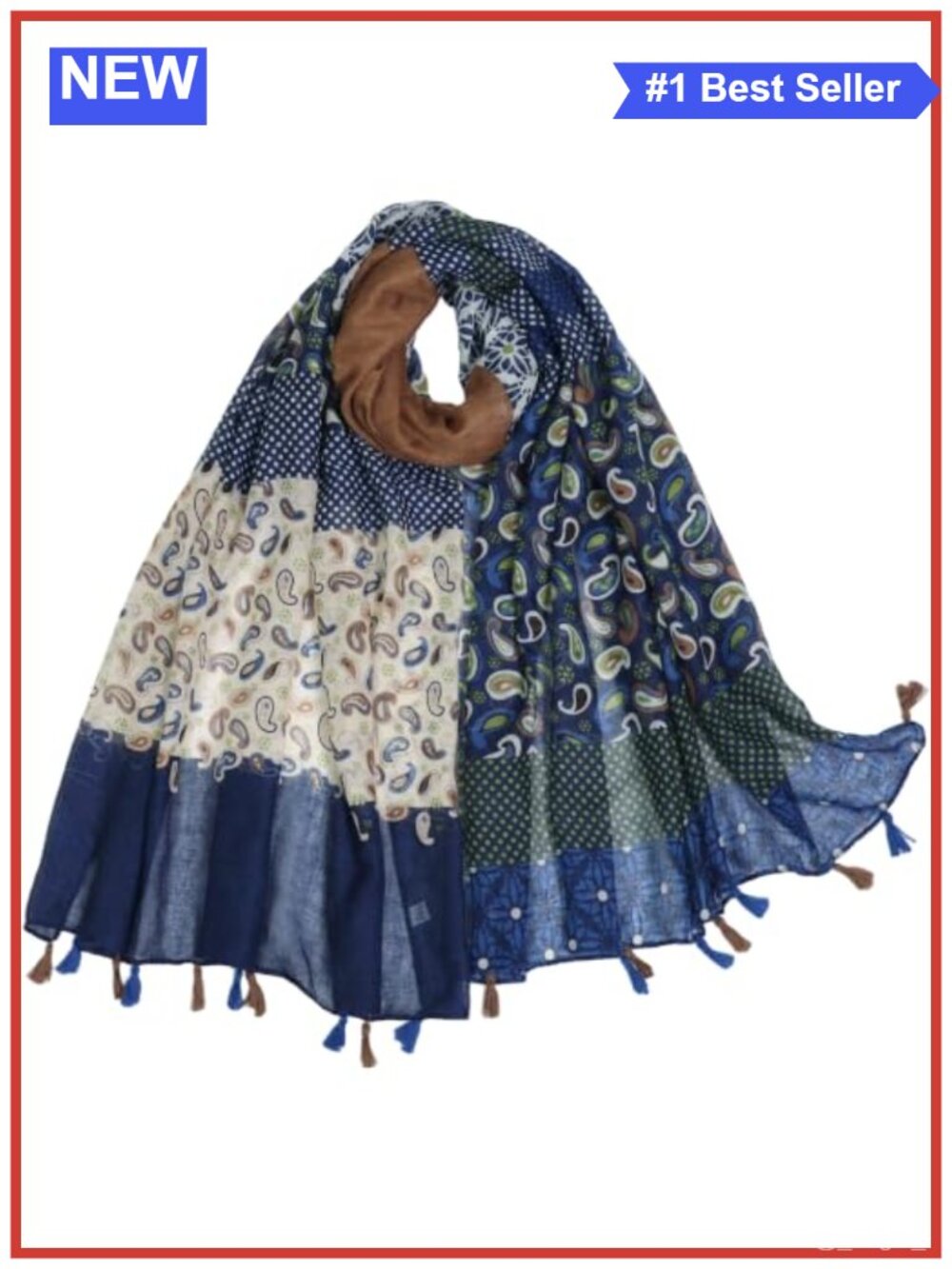Boho Floral Scarf Lightweight Polyester Wrap with Fringe - Women's Shawl